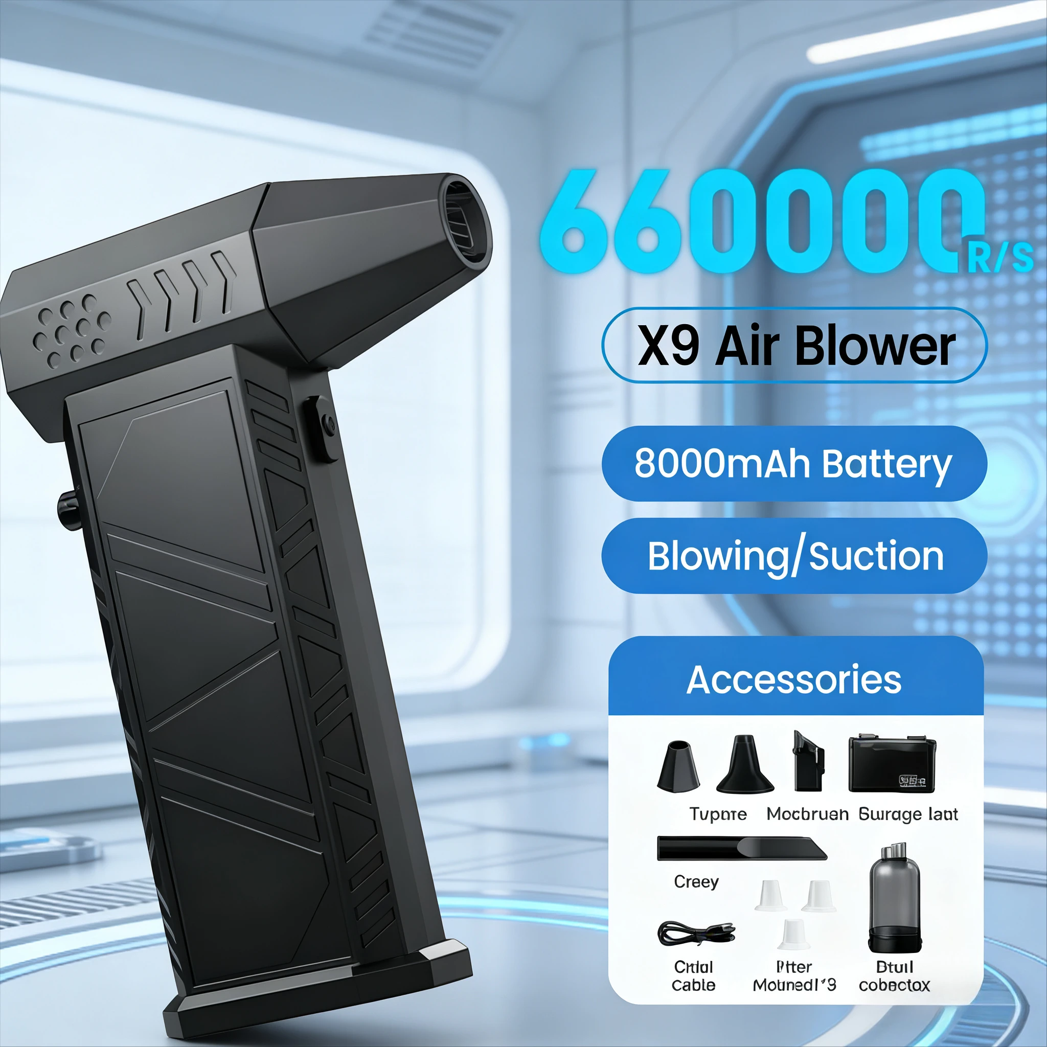 

660000 об/мин Ветровой монстр! Бесщеточный турбоструйный вентилятор X9 — пылесос 2-в-1 (ПК/автомобиль/дома)