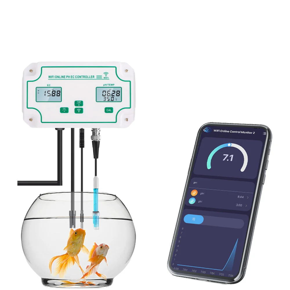 

WIFI 3 in 1 Temp/PH/EC/ Detector Controller Relay Electrode Bnc Type Probe Water Quality Tester Monitoring Tool
