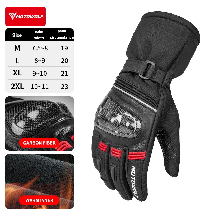 Waterproof Motorcycle Gloves Winter Warm Gloves Carbon Fiber Palm Protection Touch Operation Wiper Riding Guantes Moto Invernali