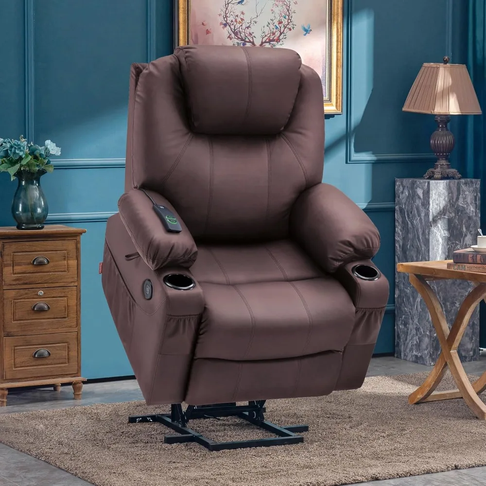 Electric Power Lift Recliner Chair Sofa with Massage and Heat for Elderly, 3 Positions, 2 Side Pockets & Cup Holders, USB Ports