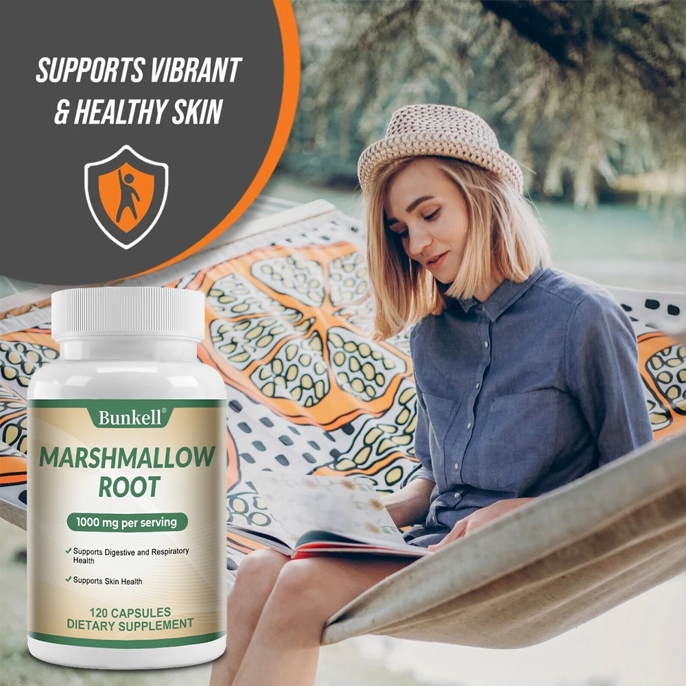 Marshmallow Root Capsules 1,000 Mg - Rich in Mucilage, Supports Respiratory, Skin and Gut Repair, Vegetarian, Gluten-free