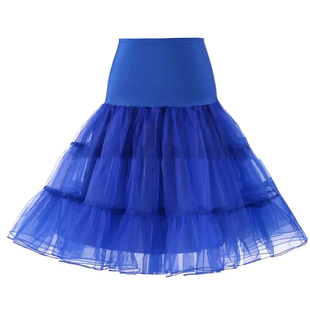 Women 50s Vintage Tulle Petticoat Bright Solid Color Mesh Hoopless Half Slip Underskirt Crinoline Tutu Skirt Yellow