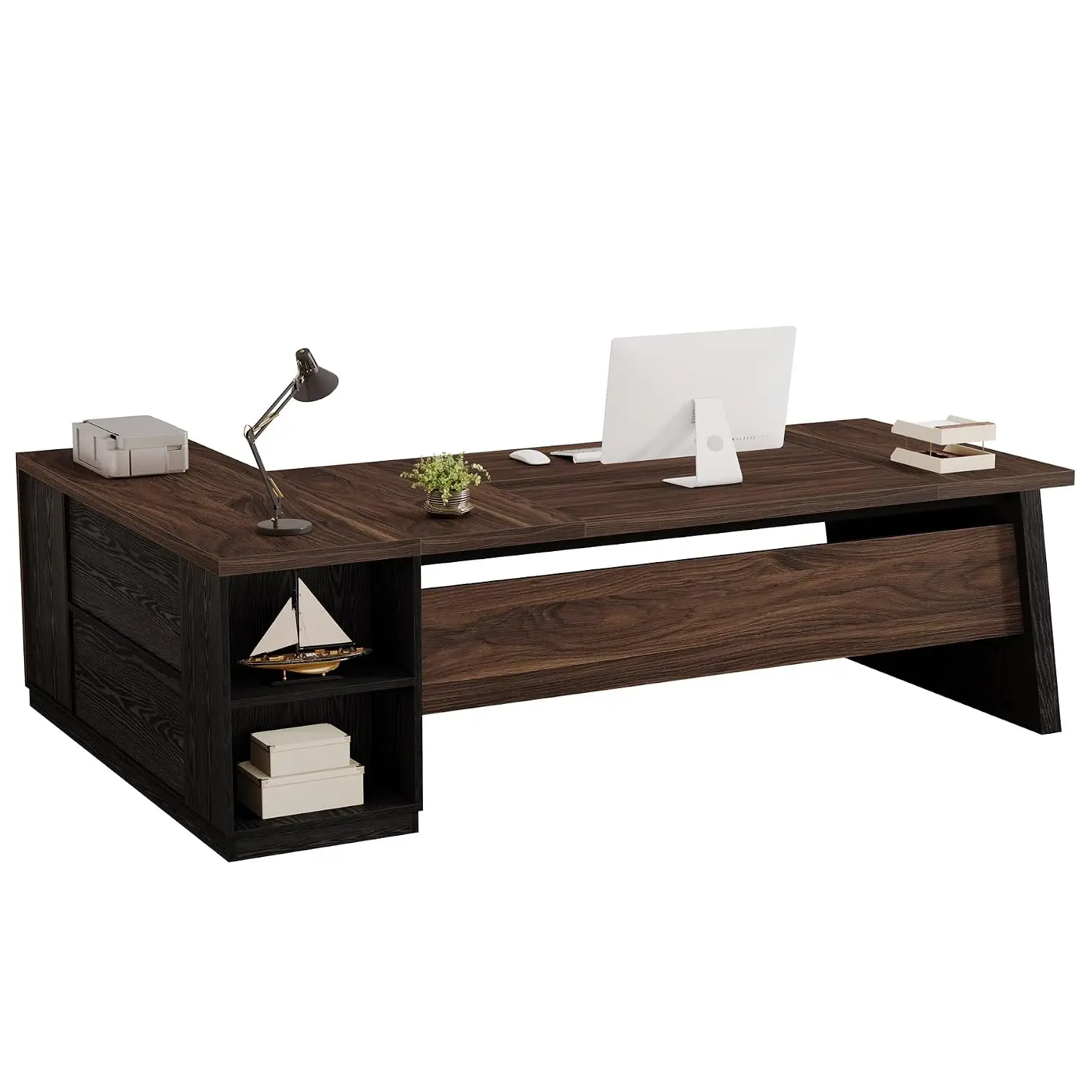 L Shaped Executive Desk With Drawers Storage Cabinet Shelves 78-inch Computer Workstation For Home Office, Customized