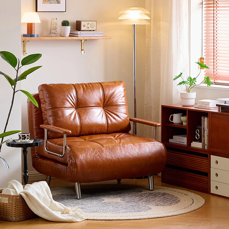 Retro lazy folding sofa bed dual-purpose small apartment living room study single sofa medieval Bauhaus style