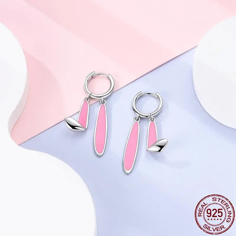 Sterling Silver 925 Charms Perfume Fold-Eared Rabbit Hoop Earrings For Women Friends Pave CZ Fine Engagement Anniversary Jewelry