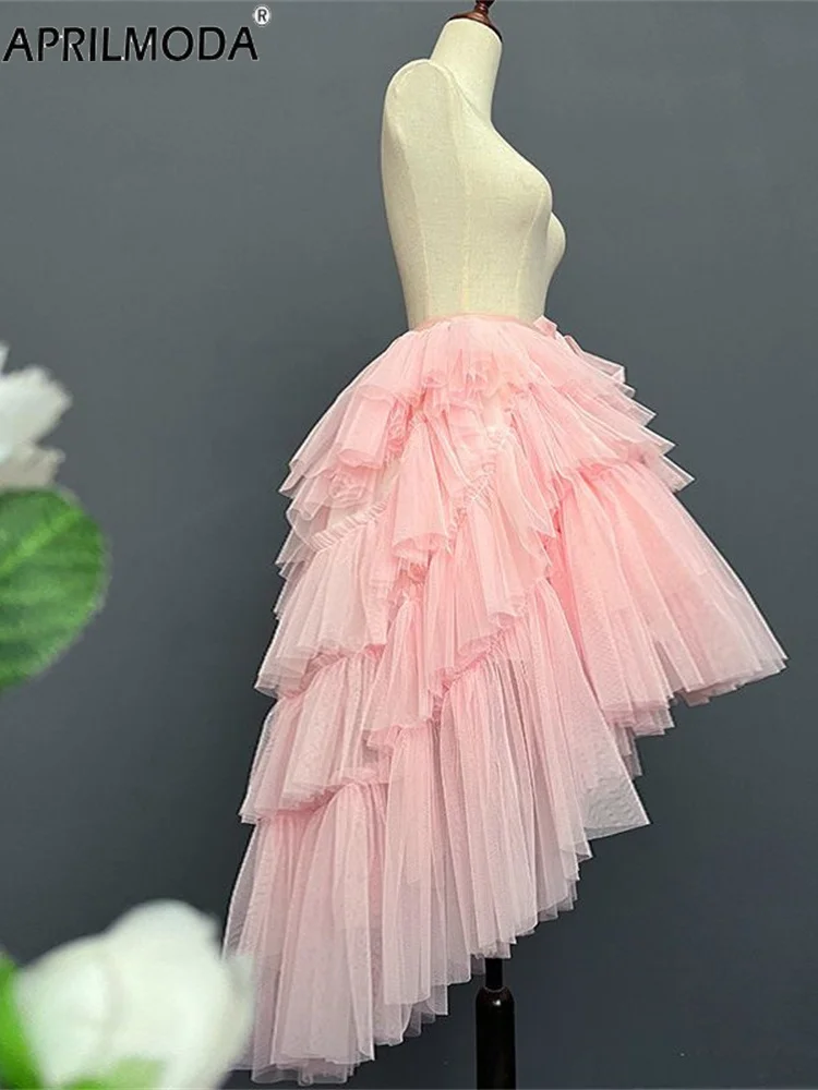 Femmes à plusieurs niveaux Lolita avant court dos longue princesse Tutu jupe haut bas gonflé Maxi asymétrique maille robe de bal événement jsk jupes