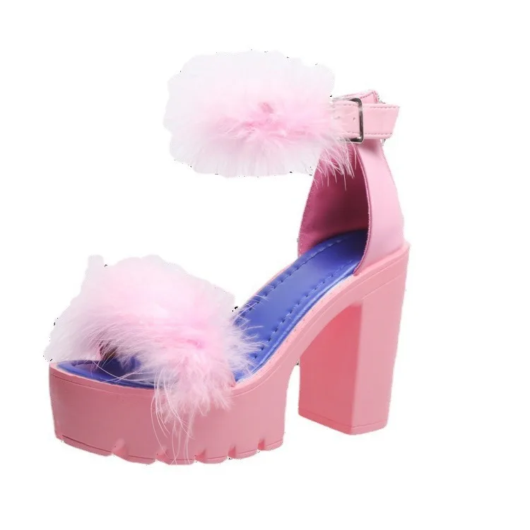 Women Platform Sandals Fur 2024 Luxury Designer Super-high Heel Woman Shoes Pink Heels Pump Sexy Elegant Heeled Lady Shoes 43