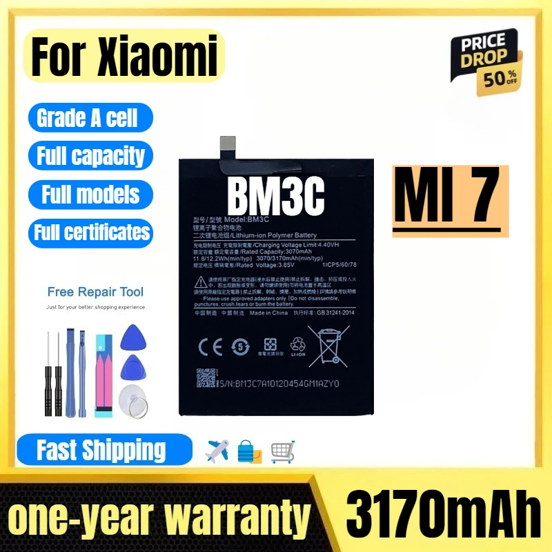 

BM3C for Xiaomi MIUI MI 7 Mobile Phone Battery High Quality High Capacity Battery Replacement Bateria Grade A Cell with Tools