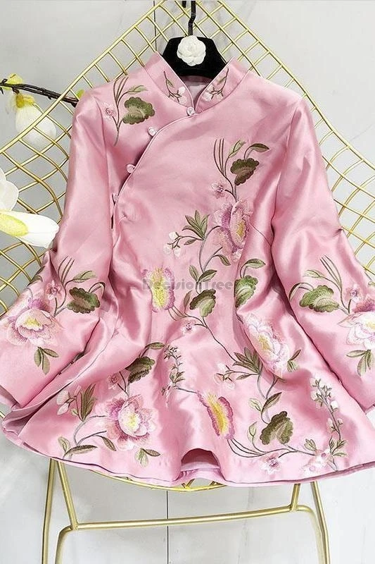 

Весна 2021, новинка, китайский ретро-модный стиль, улучшенная блузка Cheongsam, женская блузка с вышивкой, воротник-стойка, свободный костюм Тан с длинными рукавами