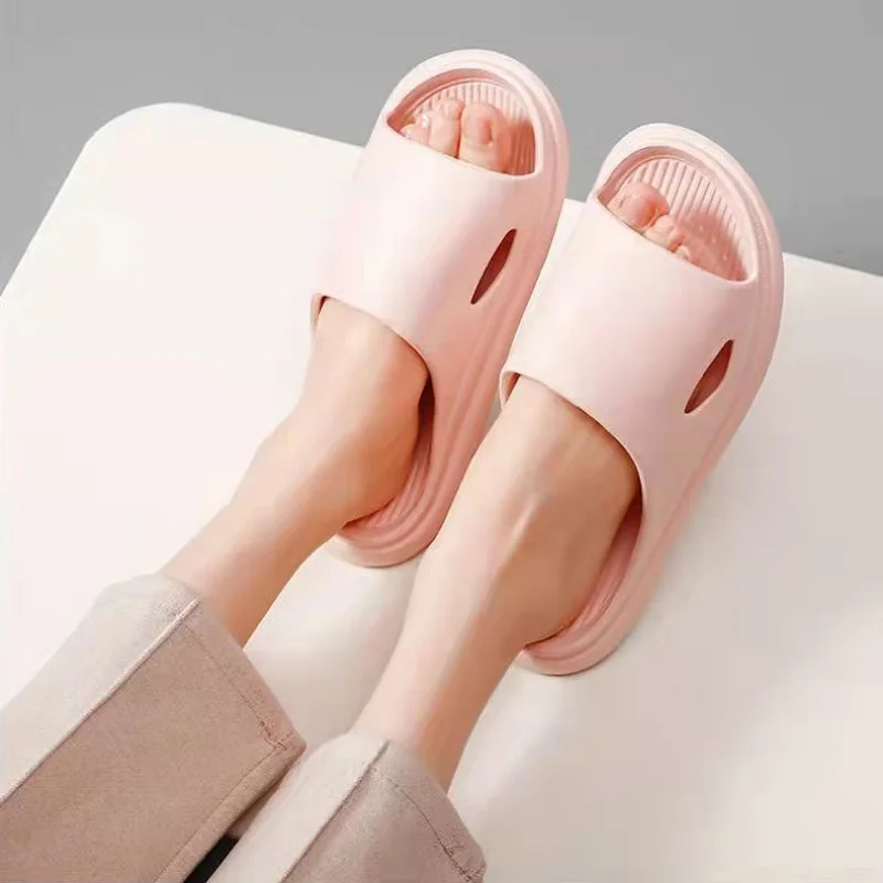 Women Home Slippers Beach Slides Solid Color Mens Thick Sole Indoor Bathroom Anti Slip Shoes Summer Couple Sandals