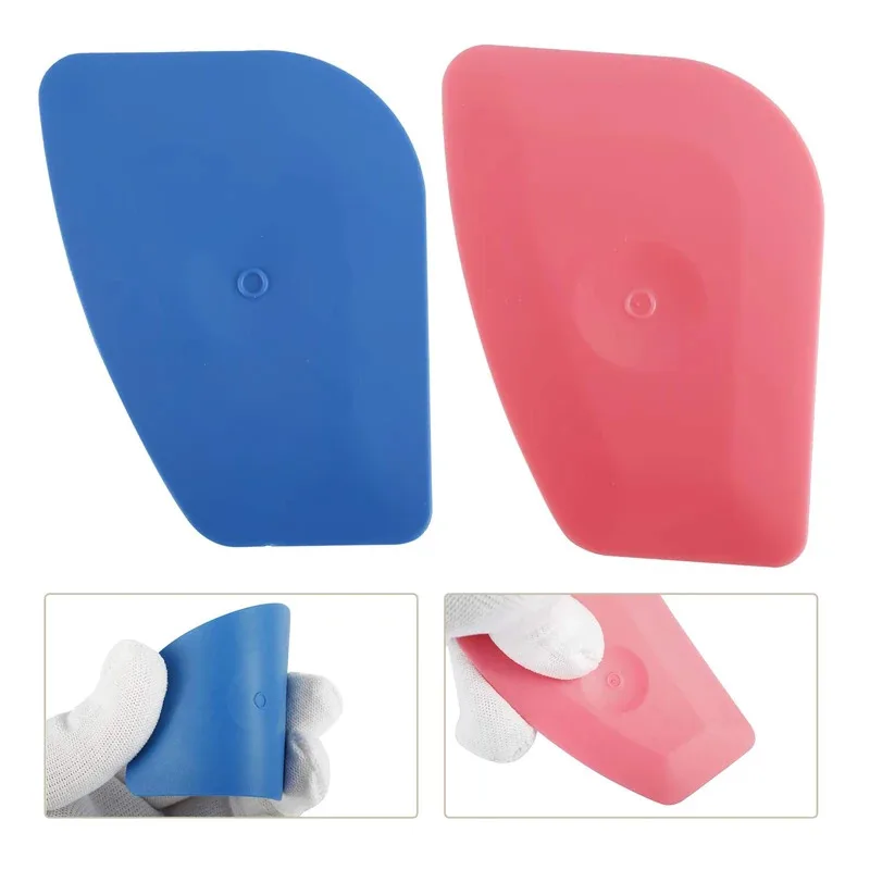 2Pcs Vinyl Label Scraping Tool Soft Blue Squeegee Pink Hard Corner Trimming Scraper Car Stickers Remover Window Tint Tool
