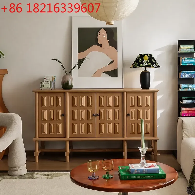 YAO Retro Round Arch Dining Sideboard Solid Wood Buffet Cabinet Wall Mounted Tea Storage Console Table Entryway Locker for Home