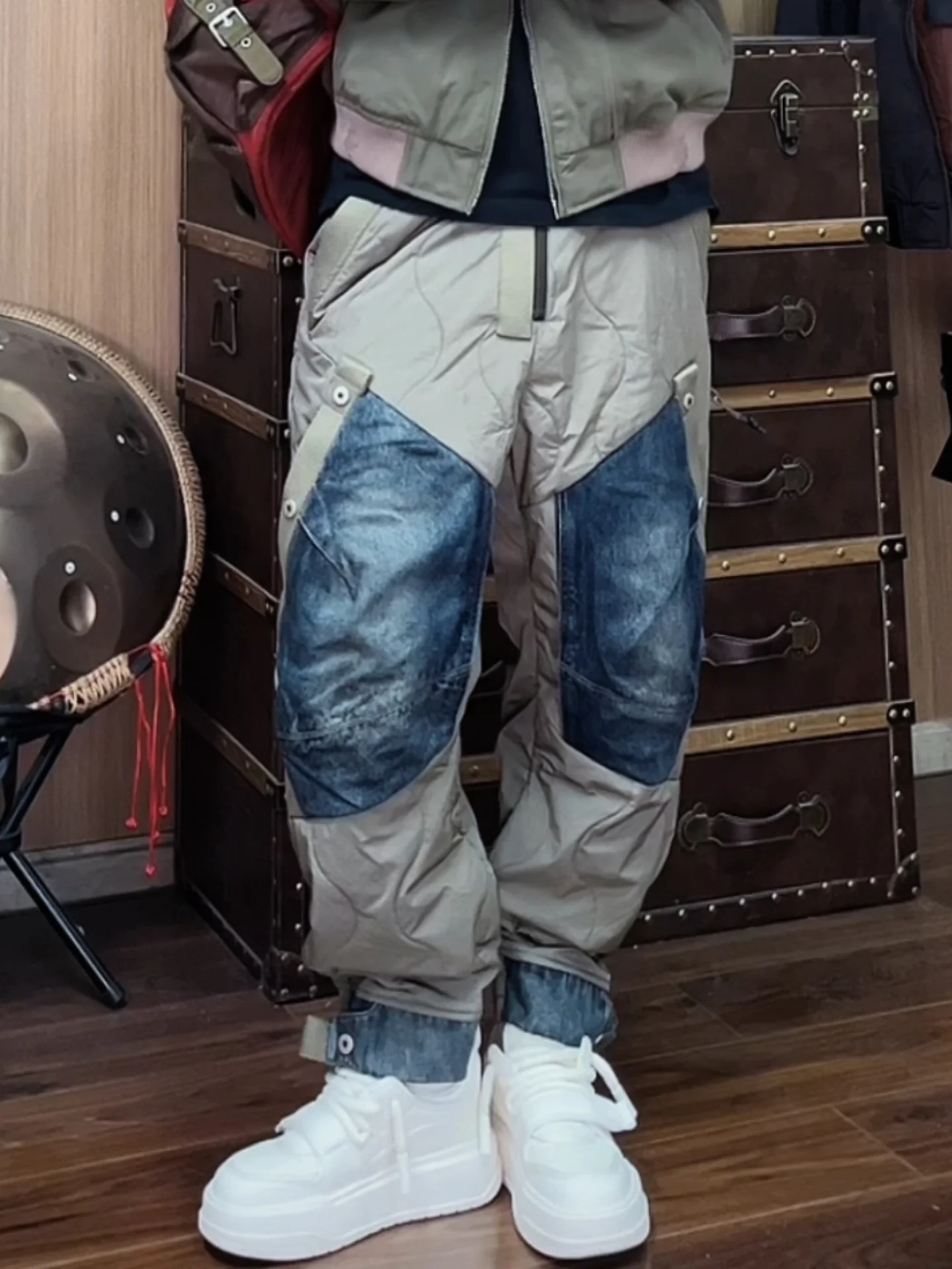 

Модная мужская рабочая одежда, брюки, повседневные лоскутные брюки с прямыми штанинами, зимние теплые длинные брюки Sli And Haome