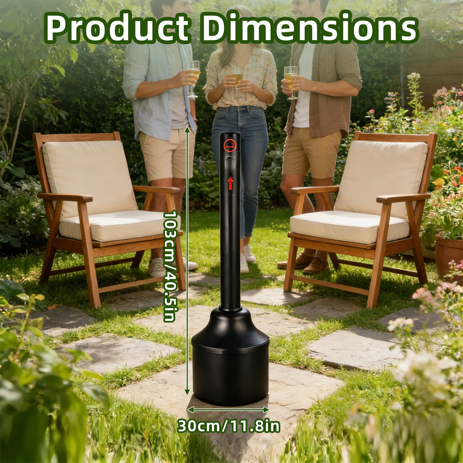 Cigaret Butt Receptacle 4 Gallon Outdoor, Heavy Duty Anti-Tip Carbon Steel Ashtray with 40 in Height for Outside Patio