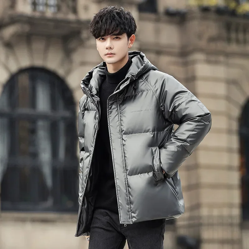 Jaqueta puffer masculina, casacos de esqui à prova de vento masculinos, capuz quente casual, branco, novo, inverno, 2022