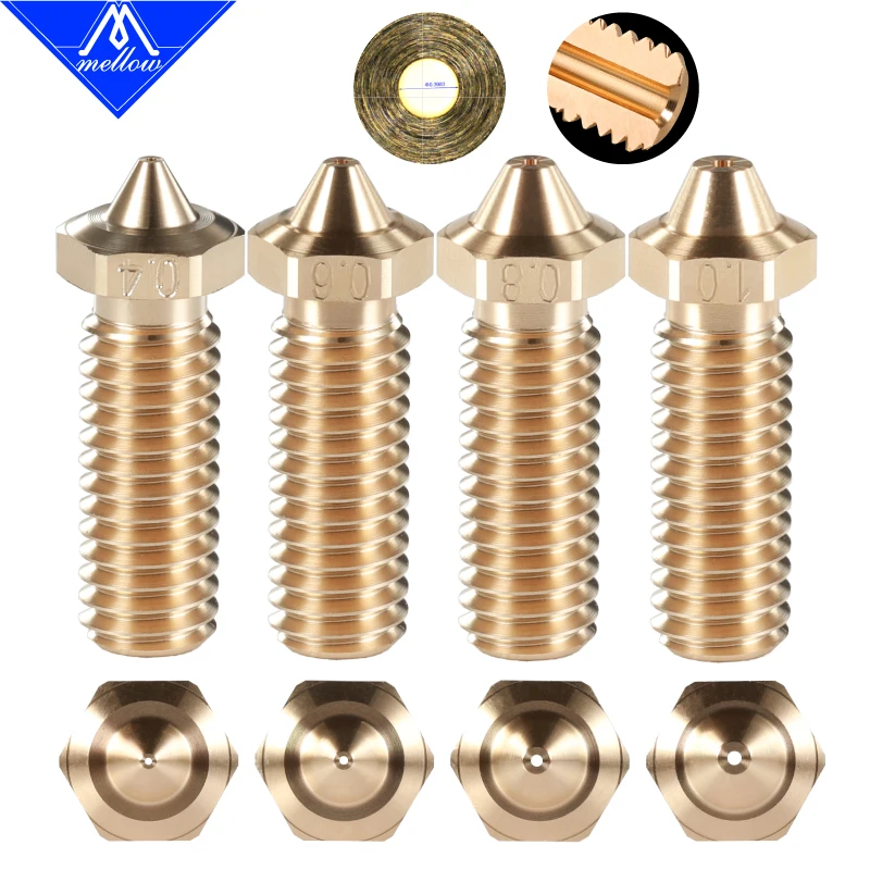 Mellow 1 sztuk NF-V6 ostry wulkan dysza mosiądz wydłużyć dysza do wytłaczarki 0.4-1.2mm do drukarki 3D 1.75 Filament  wulkan Hotend