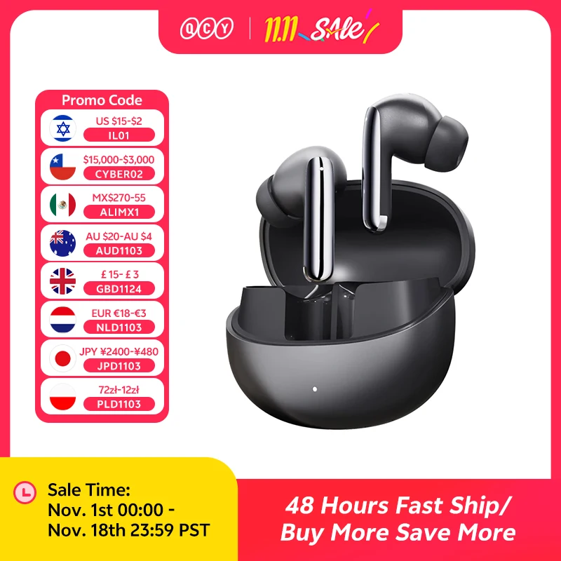 QCY MeloBuds Pro ANC Bluetooth 5.3 Earphones Wireless 46dB Hybrid ANC Hi-Res LDAC Earbuds 6 Mic Headphones 34H In-Ear Detection