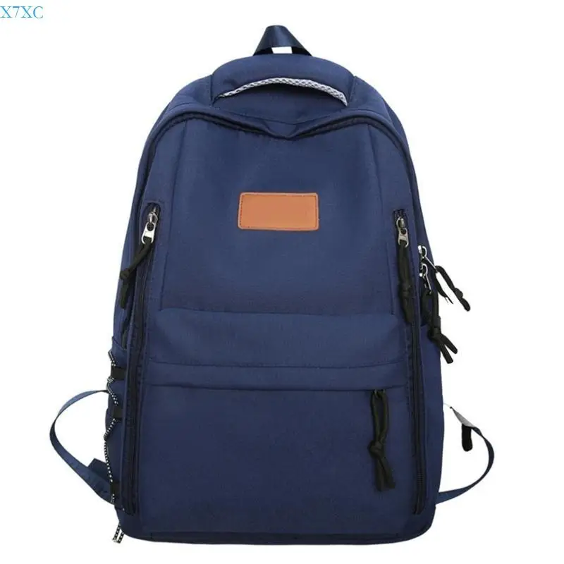 X7XC Japanese School Backpack for Teen Girls Boys Large Capacity High School College Book Bag Solid Color Zippered Daypack