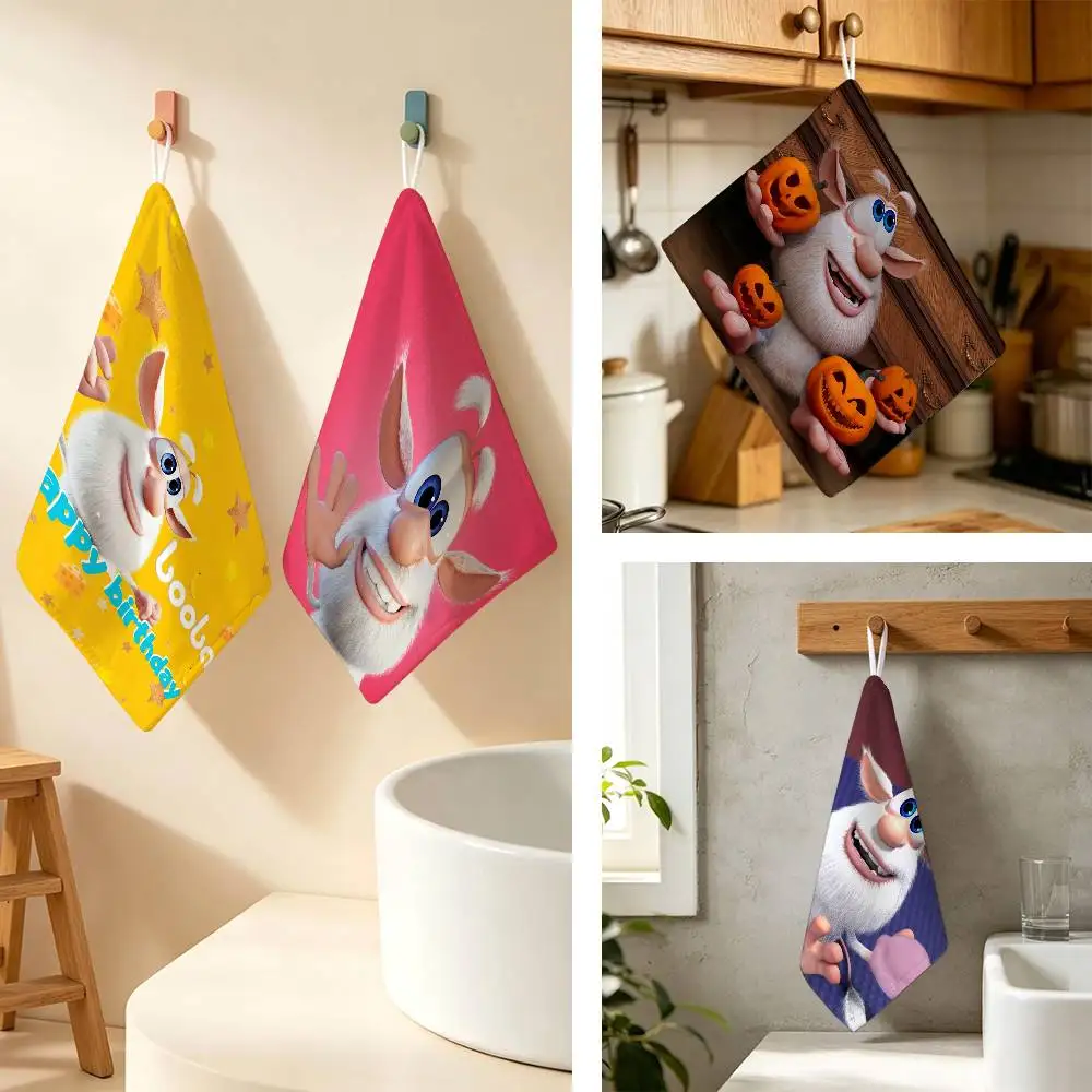 Cartoon Cute Fourbob-Booba Polyester Cotton Hanging Kitchen Towel Skin Friendly Hand Wiping Towel For Hotel Cafe Household