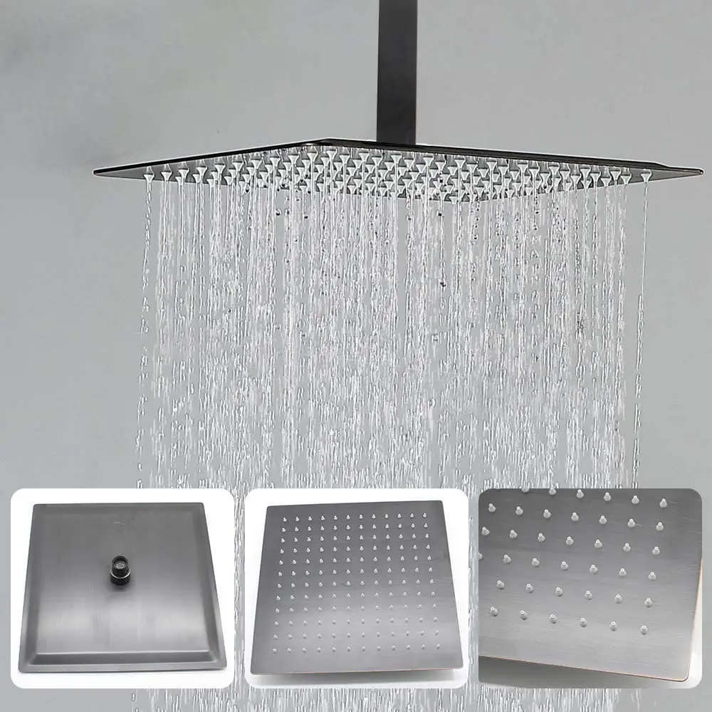 高圧12インチレインシャワーヘッドセット、ボディジェット付き、オイルラブドブロンズ仕上げ、天井取り付けシャワー水栓システム、ブラッシュ仕上げ