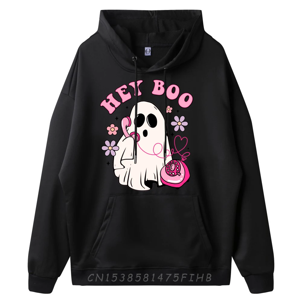 Groovy Hey Boo Cute Ghost Funny Halloween Girls Printed Sweater High Quality Man Tops Tees Happy New Years