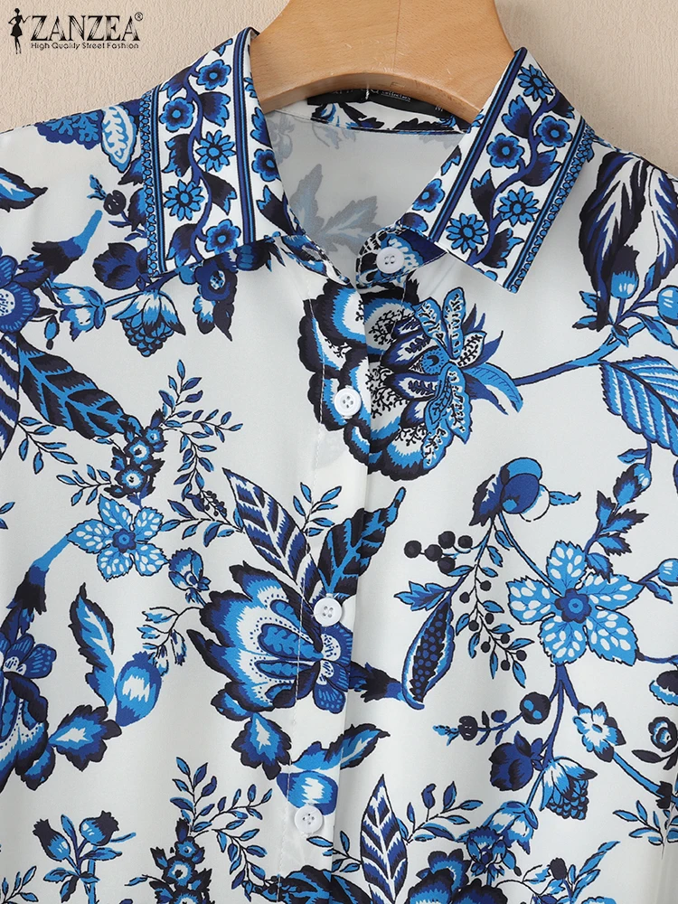ZANZEA Women Fashion Floral Printing Maxi Dresses Elegant Tie Waist Short Sleeve Collared Shirt Dress Summer Casual Vestidos