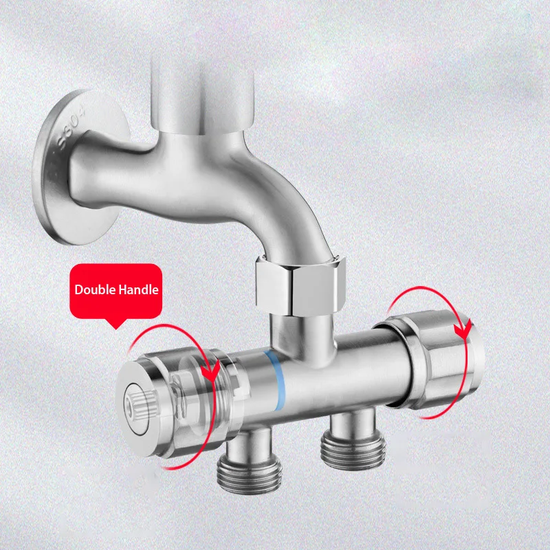 

304Stainless Steel Bibcock Washing Machine Faucet Double Use Laundry Mop Pool Tap for Shower Head Toilet Sink Basin Water Heater