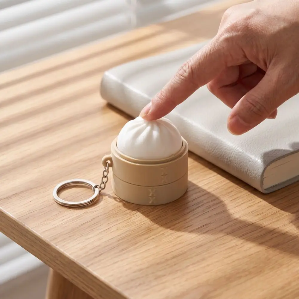 Soft Simulation Dumpling Keyboard Keychain Weave Pattern Crisp Click Sound Steam Bun Pendant Portable Design
