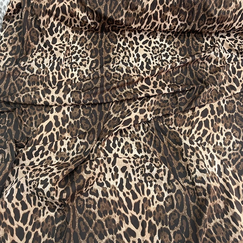 Leopard Printed Natural Poplin Cotton Fabric Brand Fashion Design Polyester Satin Cloth for Dress Clothing Diy Sewing Material