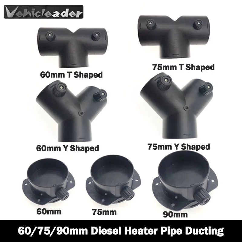 Car Heater Air Vent Ducting 60mm/75mm Y T Piece Exhaust Connector w/Dual Regulating Valve Flap For Webasto Diesel Parking Heater