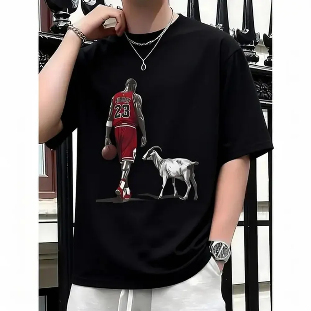Men's Heavy Cotton Graphic Tee - Legendary Basketball Player Design, Unisex Relaxed Fit Round Neck Basic Tshirt Top, All-Season Menswear Streetwear, Cotton Fabric, Legendary Player, Unisex Casual, All Seasons, Printed Logo, Relaxed Cut, Chic, Check Size G