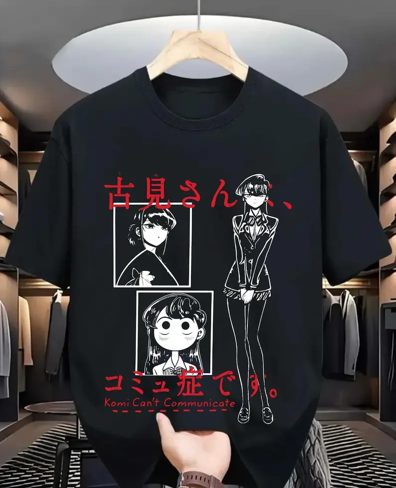 Komi Can't Communicate T-shirt Vintage Loose Oversized Unisex Print T-shirts for Men Women Fashion Hip Hop high quality soft tee