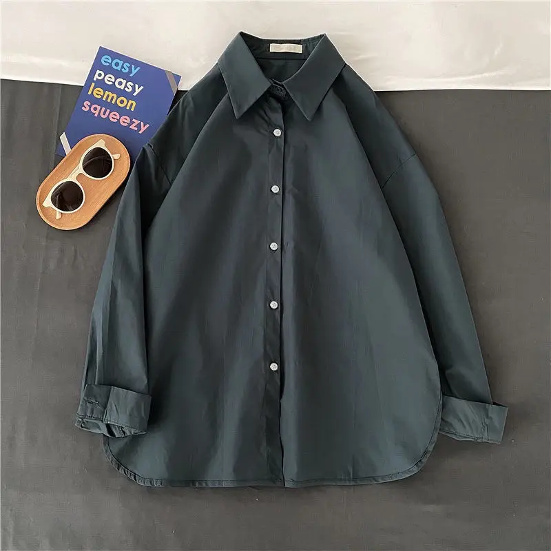 Korean Long Sleeve Shirt Women Vintage Classic Baggy Spring Autumn Office Ladies Solid All-match Leisure Y2k Camisas De Mujer