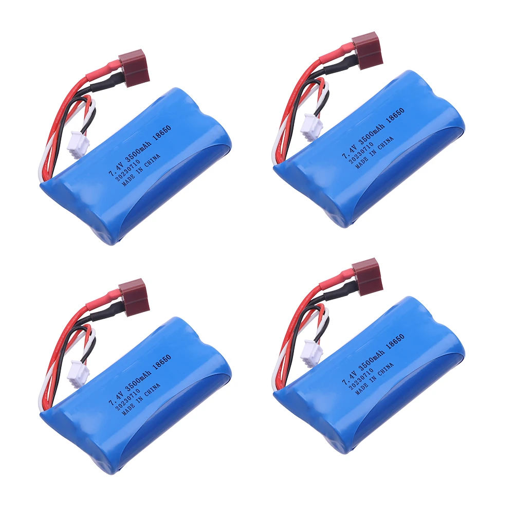 Batería lipo recargable con enchufe en T, 7,4 V, 3500MAH, 18650 con cargador para Q46 Wltoys 10428 /12428/12423 RC, piezas de repuesto para coches de juguete, 7,4 V