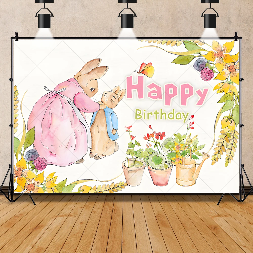 Rabbit In Blue Clothes Vegetable Peter Kid Birthday Party Banner Backdrop Custom Childs Room Photography Poster Decor Background