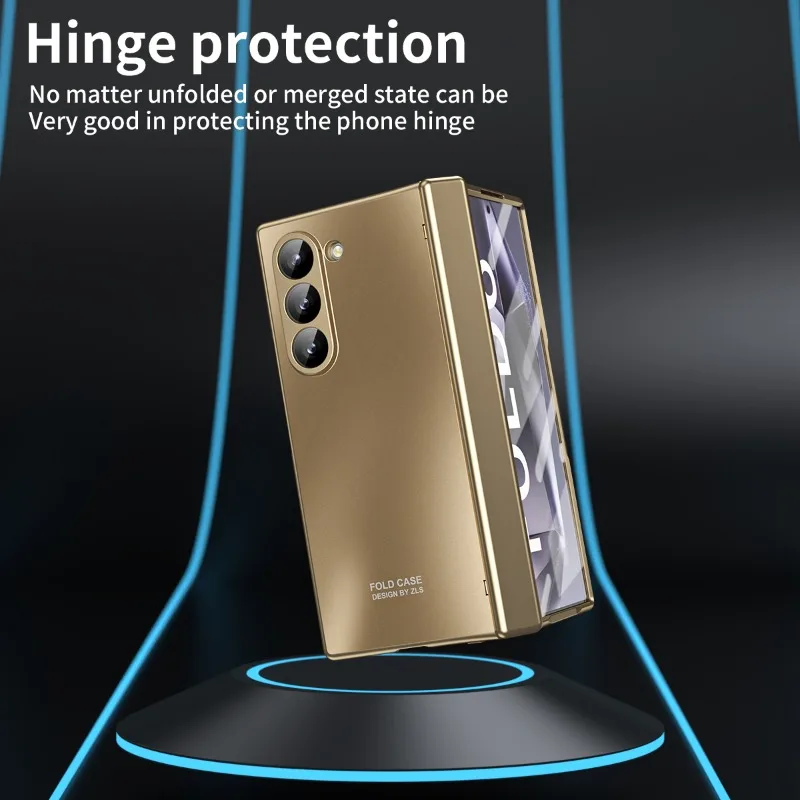 Electroplated Hard Shell Phone Case for Samsung Galaxy Z Fold 6 5 4 3 Fold6 Fold5 Fold4 Fold3 Hinge Protection Shockproof Cover