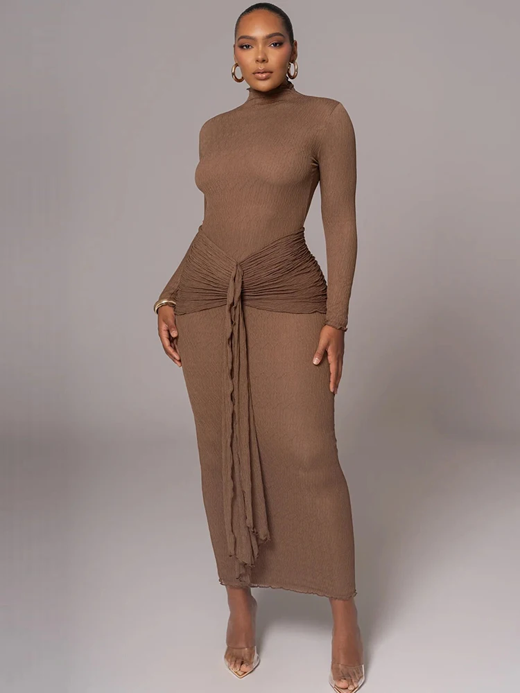 Sibybo แขนยาว Maxi ชุดผู้หญิงแฟชั่น Elegant LACE-Up Slim Bodycon PARTY Club ชุดราตรี Vestido