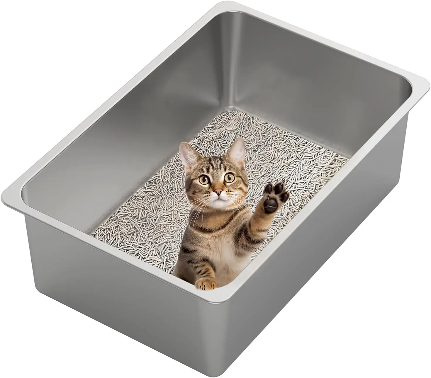 

Stainless Steel Cat Litter Box XXL - High Sided, Non-Stick, Odor-Free, Easy Clean for Cats and Rabbits