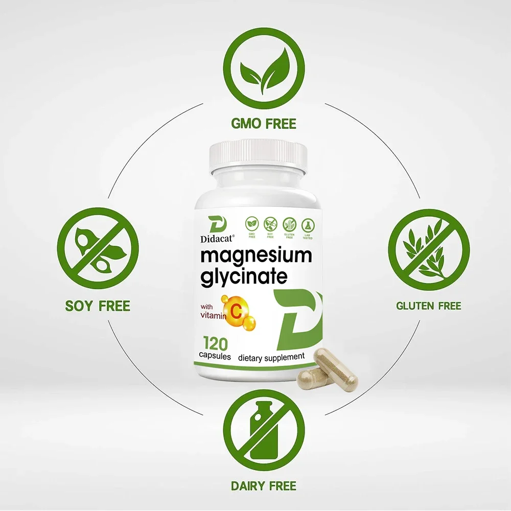 Magnesium Glycinate Supplement 1000 Mg with Vitamin C, Highly Absorbable, for Women and Men, Non-GMO Vegetable Capsules