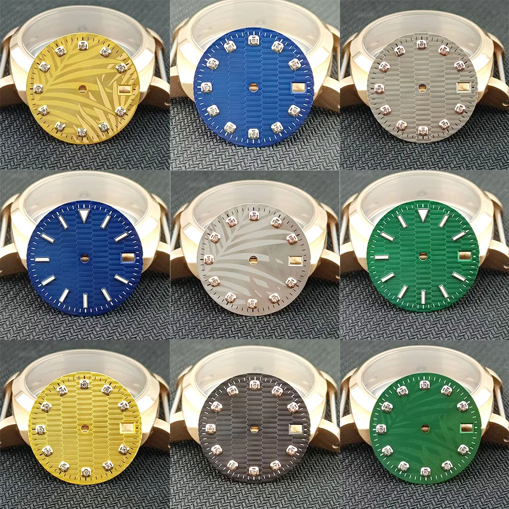 

Циферблат для часов с календарём, синий/зеленый/золотой, диаметр 28,5 мм, запчасти для часов NH35/NH36