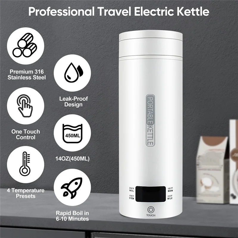A84G-Portable Electric Hot Water Cup Suitable For Home Travel Portable Heating Water Cup 4 Temperature Controls UK Plug