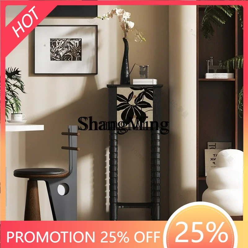 FG good-looking  household retro solid wood decorative flower stand black floor rack flower furniture drawer rack