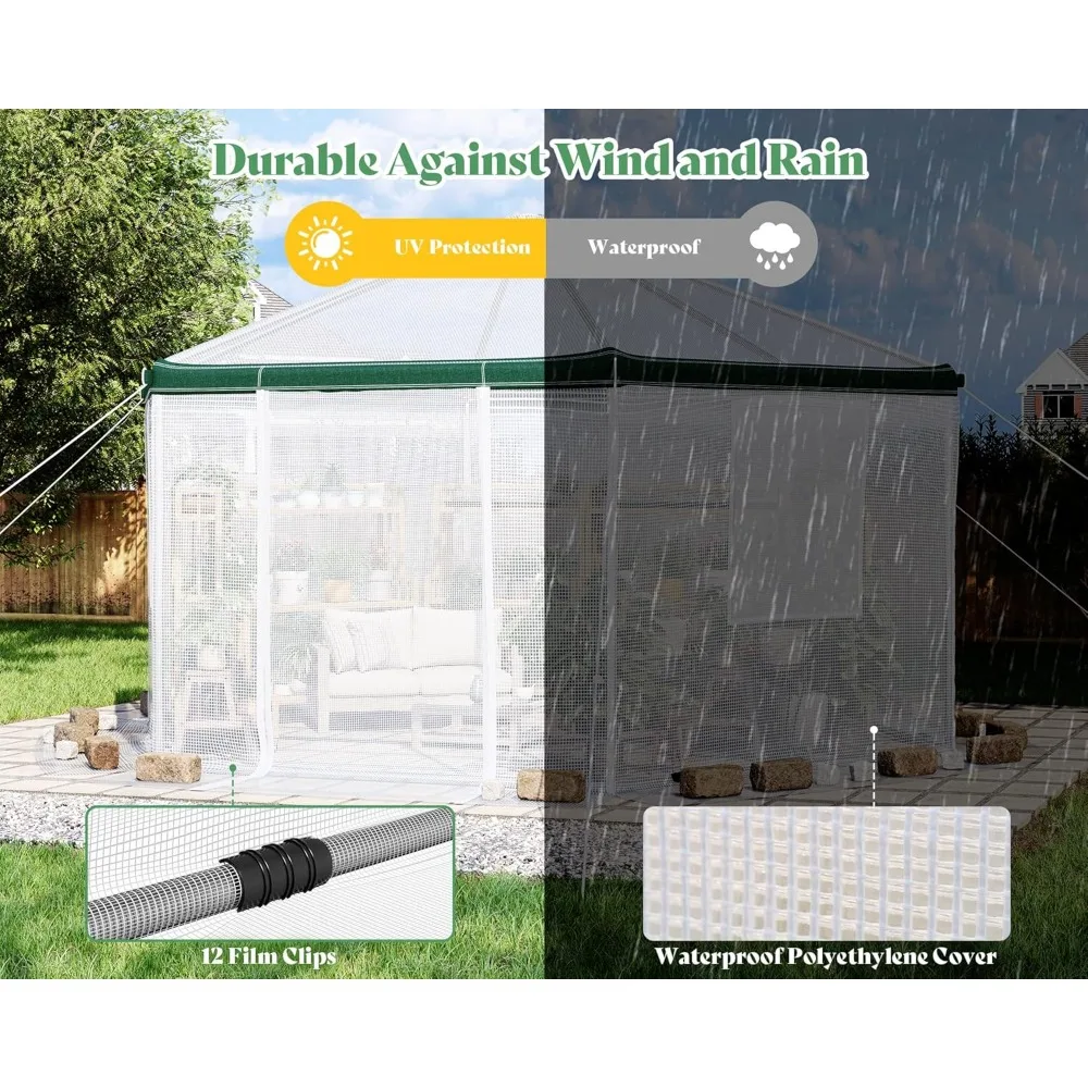 13.5 × 13.5 × 9 قدم، دفيئة سداسية للمشي في الهواء الطلق، دفيئة شديدة التحمل مع حبال مصدات الرياح #1