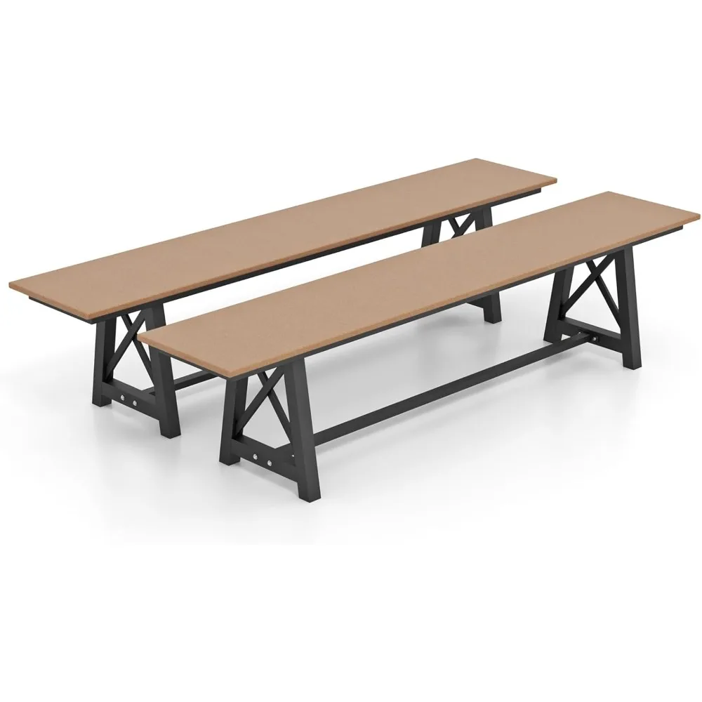 

6 FT HDPE Outdoor Dining Bench, Extra Long Picnic Bench for 3-4 People, 1100 lbs Weight Capacity, Brown