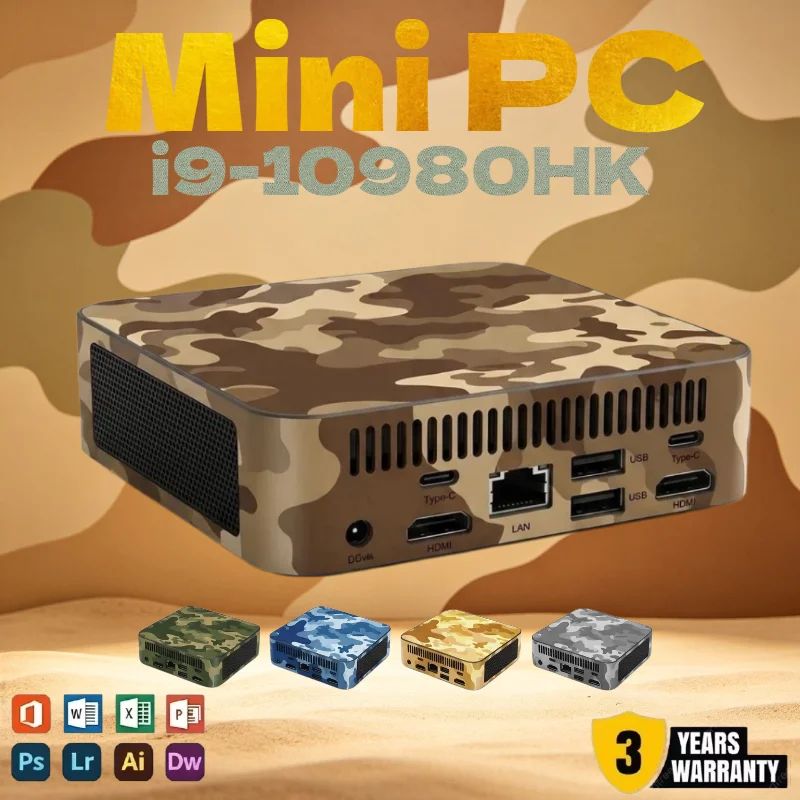 Mini PC Camouflage Colors 16GB RAM 1TB M.2 SSD Mini Gaming PC Intel Core i9 10980HK WiFi6 BT5.2 Portable Office Desktop