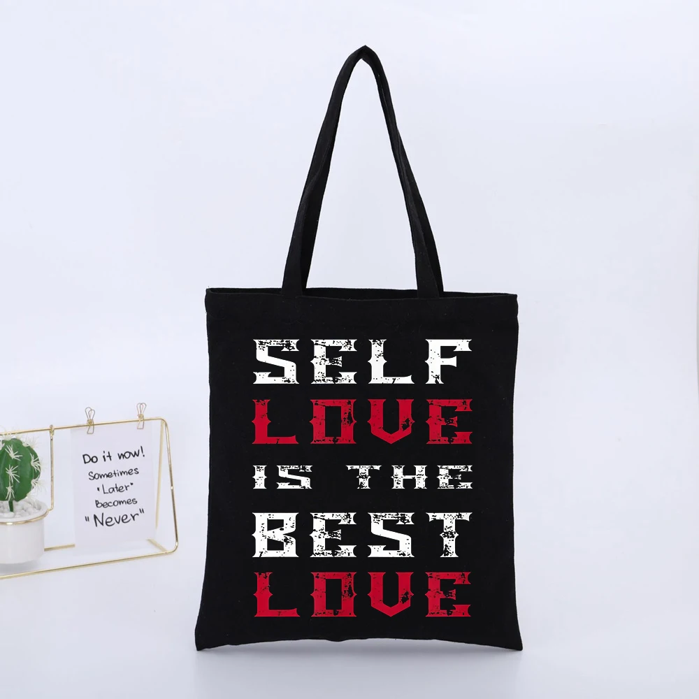 Slogan-Style Graphic Canvas Tote Bag, Urban Style for Daily Shopping and Casual Outings