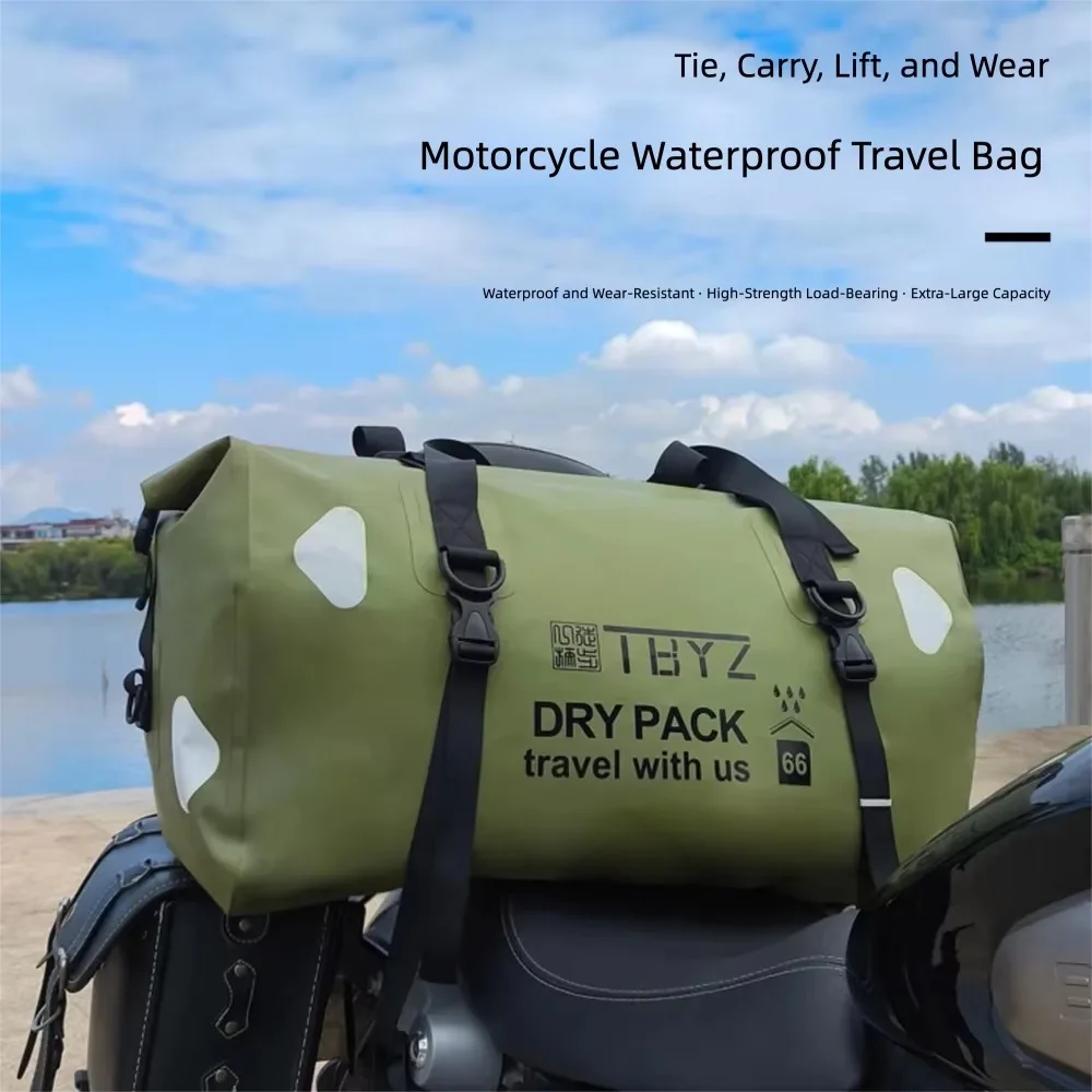 66L Motorcycle Waterproof Saddlebag Pvc Mesh Fabric Large Capacity Tail Bag Outdoor Camping Dry and Wet Separation Waterproof Backpack Multi-Purpose Reflective Wear-Resistant Luggage Bag