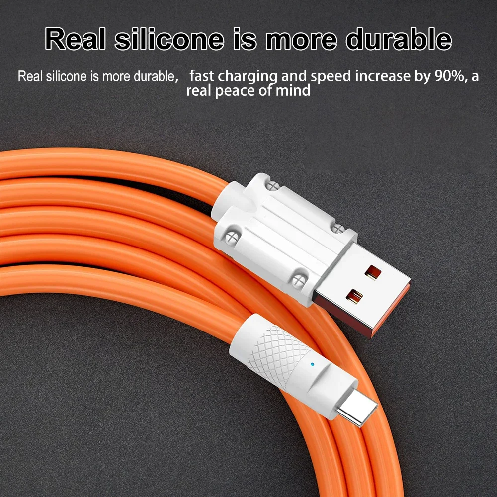 120W 6A Super Fast Charge Liquid Silicone Cable Type-C Charger Data Cable For Xiaomi Huawei Samsung Zinc USB Bold Data Line 1m