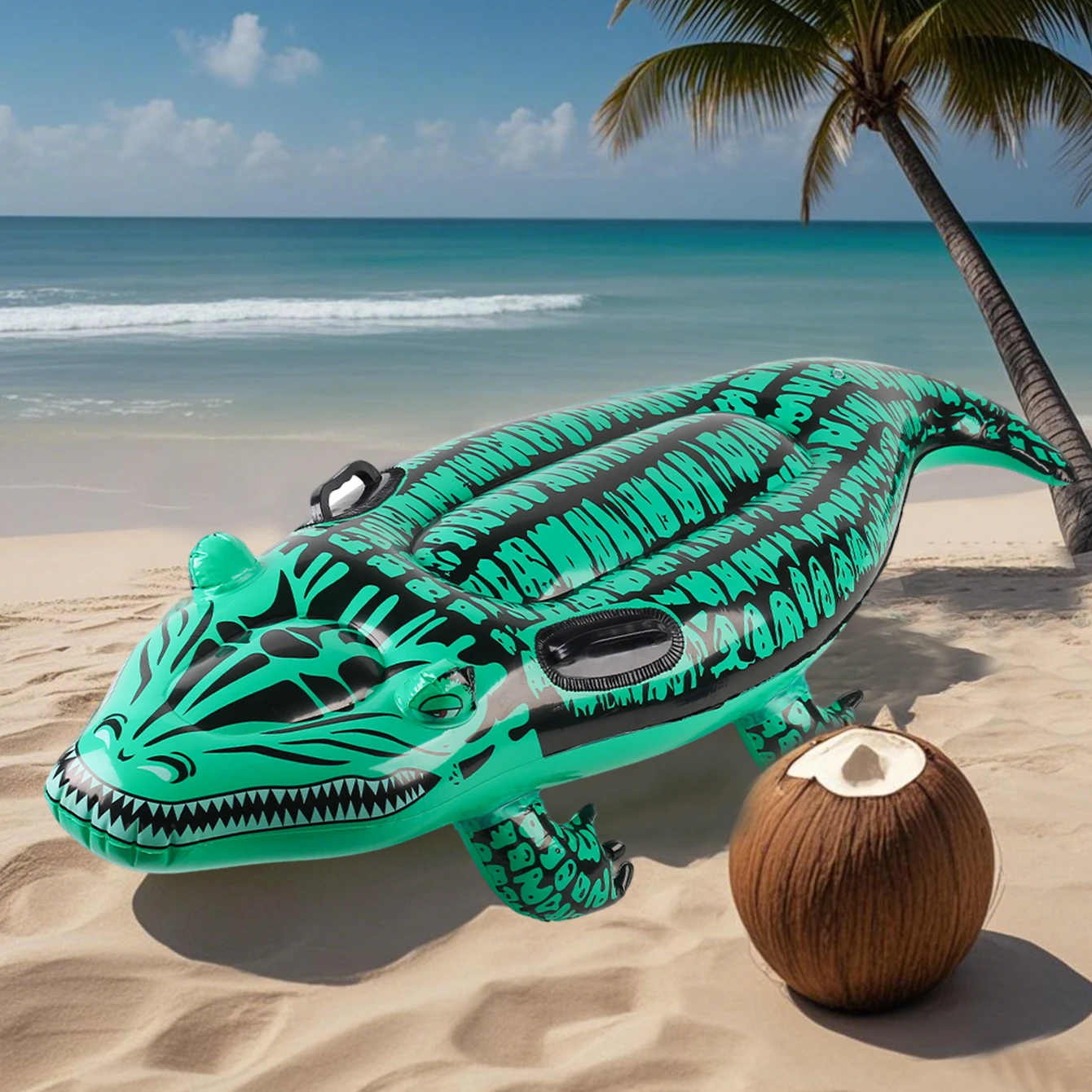 1PC Adventure-Ready Crocodile Inflatable Ride-on with Handles, Summer Thickened Pool Float for Kids & Adults,