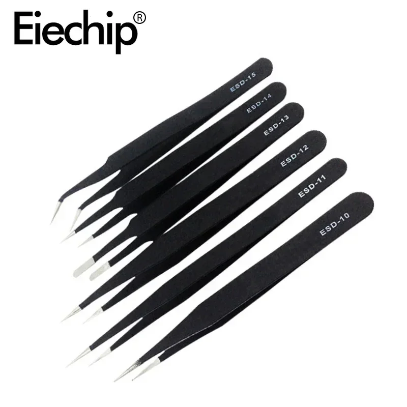 1pcs Anti-static ESD Tweezers Electronics Repair Tools for Repair Electronic Component capacitors resistors IC chip DIY Tools